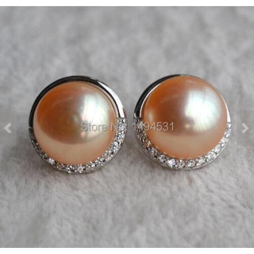 Christmas Gift Jewelry Pearl Jewelry, AAA Huge 10-10.5mm Pink Color Natural Freshwater Pearl Earrings Sterling Silvers Jewelry