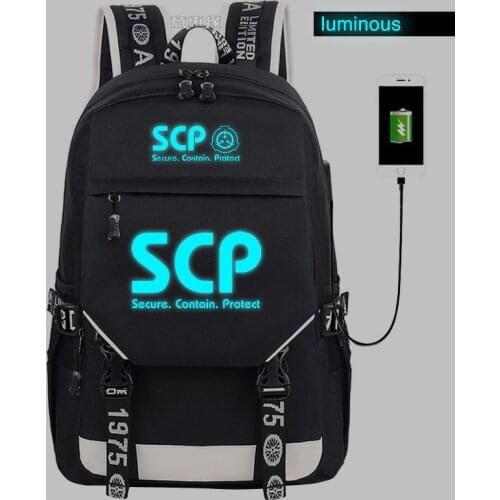 SCP Secure Contain Protect Backpack student school Canvas Bag Luminous Schoolbag reflect light Travel Bags