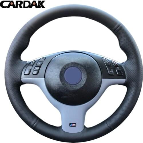 CARDAK Hand-stitched Black Artificial Leather Car Steering Wheel Cover for BMW E46 M3 E39 330i 540i 525i 530i 2001 2002 2003