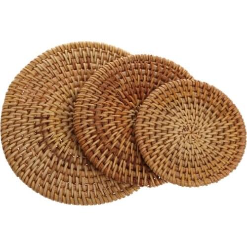 8/10/13cm Table Mat Handmade Rattan Heat Resistant Placemat Coasters Tea Coffee Drinks Pot Pad Kitchen Accessories