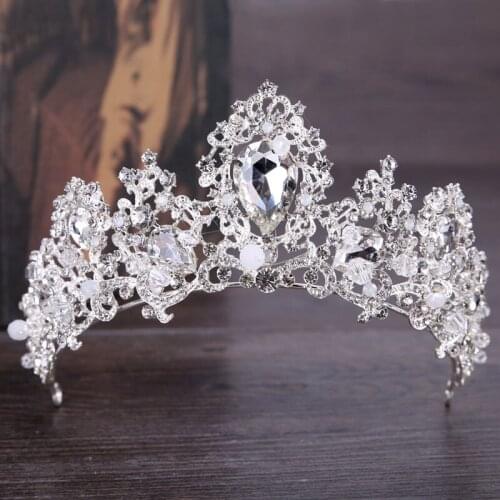 Baroque Bride Hair Ornaments Silver Color Crystal Rhinestone Tiaras Crown Bridal Diadem Jewelry Prom Wedding Hair Accessories SL