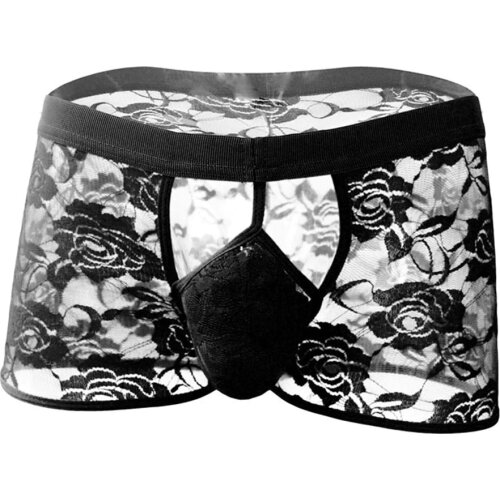 UNWE Sexy Transparent Men Underwear See Through Mens Trunk Underwear Hollow Out Lace Flower Male Panties New 2020