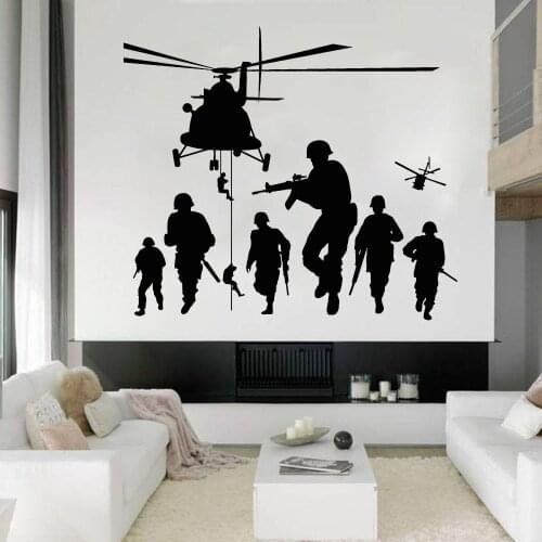 Gamer Wall Decal Soldiers Patriot War Warrior Helicopter Vinyl Wall Stickers Kids Boys Bedroom Playroom Home Decoration S1038
