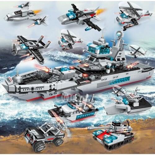 Military Modern War Ship Fighter Building Blocks Armored tank Model Ocean Cruiser Model Bricks Battleship Toys For KIDS