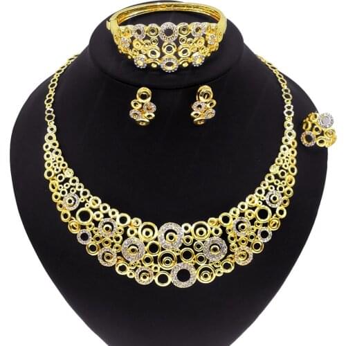 Yulaili Newest High Quality Africa Woman Jewelry Sets 18k Gold Plating Wedding Round Crystal Necklace Jewellery For Party Gift