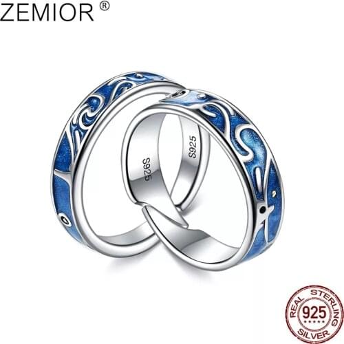 ZEMIOR Retro Style Ring For Women 925 Sterling Silver Auspicious Clouds Star Sky Lovers Rings Along Day And Night Love Jewelry