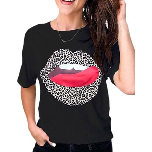 2020 Summer T-Shirt Tops Womens Clothing Leopard mouth Print Casual T Shirt Short Sleeve Tee Shirt Woman Streetwear