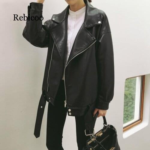 Jacket Women Loose Leather Jackets Solid Simple Korean Style Womens Clothing All Match Students High Quality Casual Soft Chic