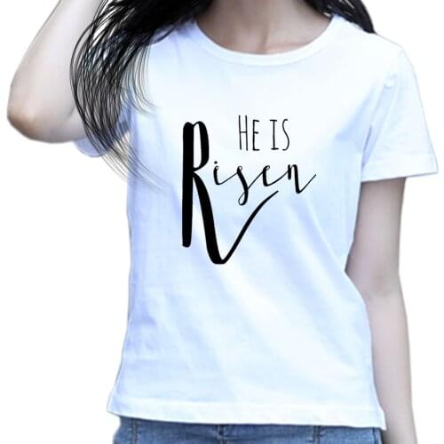 Mathew 28:6 - He is Risen - Women T Shirts Easter Quote Bible Verse For Lady Girls Fashion Christ Female Clothing Short Sleeve
