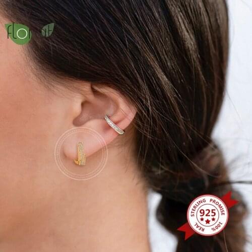 925 Sterling Silver Small Circle Hoop Earrings For Women Crystal Zircon Brincos Gold Silver Color Hoop Earrings Jewelry