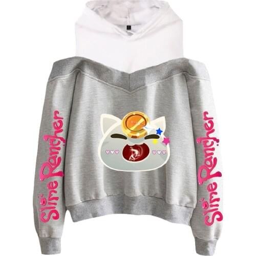 Trend New Anime Slime Rancher Hoodies Women Off Shoulder Sweatshirt Y2K Girl Pullover Streetwear Simulation Game Clothing