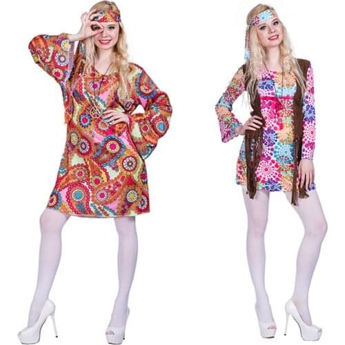 Hippie Costumes for Women Halloween Cosplay Hip Hop Musician Masquerade Carnival Party Disguise Performance Clothing Set