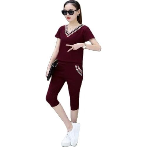 2021 Short sleeve cropped pants women summer clothes woman tracksuit 2 piece summer setspiece short set women