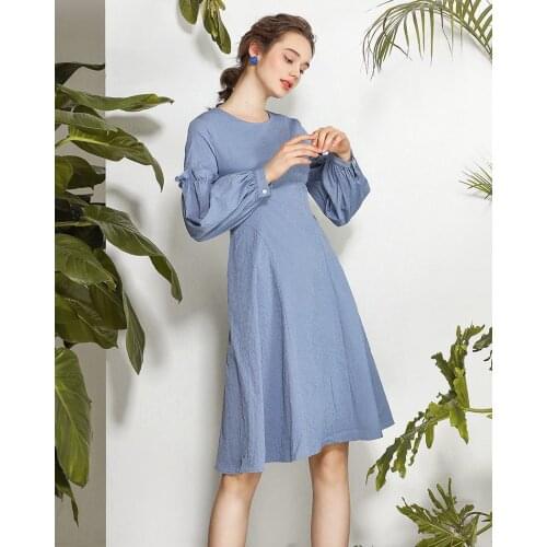 Womens Elegant Lantern Sleeve Split Dress