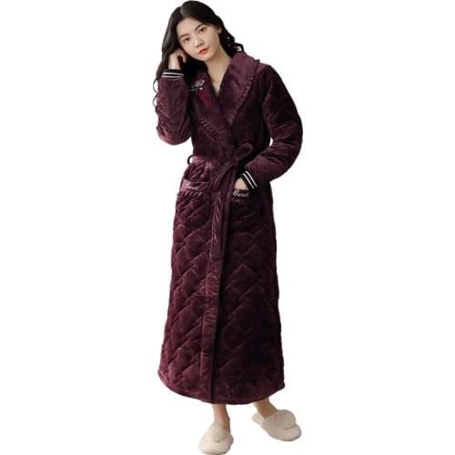 Winter Thick Warm Robe Womens Clip Cotton Robe Casual Soft Big Size M-2XL Female Bathrobe