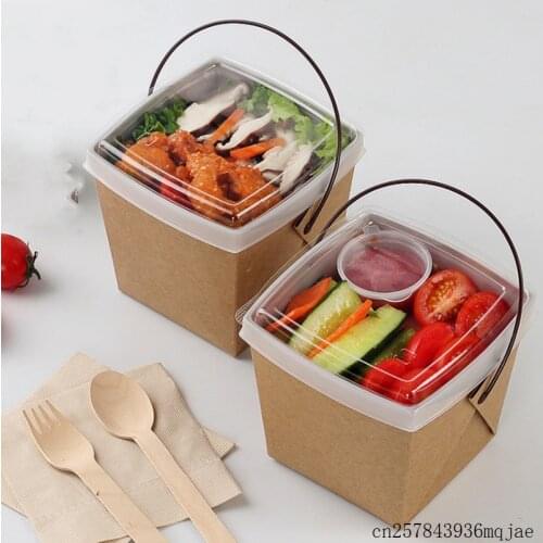 100 Pcs Disposable Fast Food Boxes Kraft Paper Lunch Box with Handle Dogget Packaging Snack Box Takeout Containers