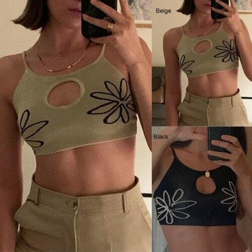 2021 Knit Flora Crop Top Women Sleeveless Y2K Basic T Shirts Casual Summer Off Shoulder Black O Neck Tank Top Vintage Fashion