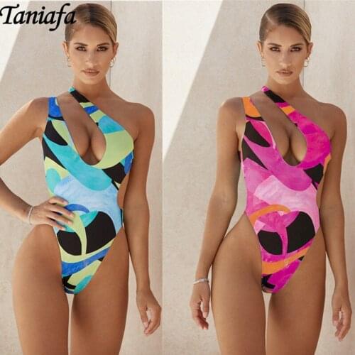 2021new Women One Piece Swimwear Female Printed Sexy Bikini High Waist Summer Push Up Swimwear