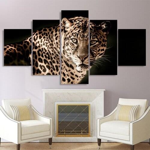 5 Pieces of Modern Style Animal Cool Leopard Canvas Painting HD Poster Home Decoration Print Wall Living Room Without Frame