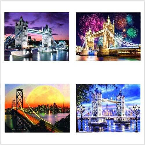 Kexinzu 5D DIY Diamond Painting London Bridge Full Drill Square/Round Diamond Embroidery Art Kits Landscape Home Decoration