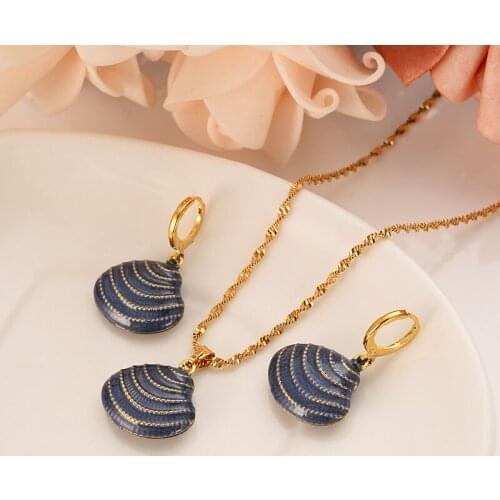 Africa Gold cute conch shell Necklace earrings Trendy women Men Jewelry Charm Pendant Chain Animal Lucky Jewelry sets kids Gift