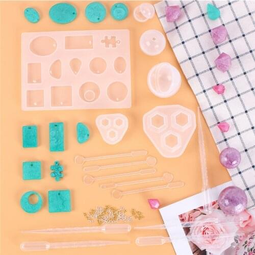 Aomily DIY 66pcs/Set Handmade Jewelry Mold Necklace Eardrop Gemstones Fondant Cake Chocolate Container Crystal Drop Resin Molds
