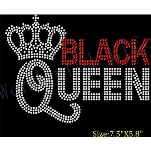 Free Shipping Crown Tiara Black Queen Black Pride Rhinestone Iron Transfer Design Bling Transfer Hot Fix Iron On