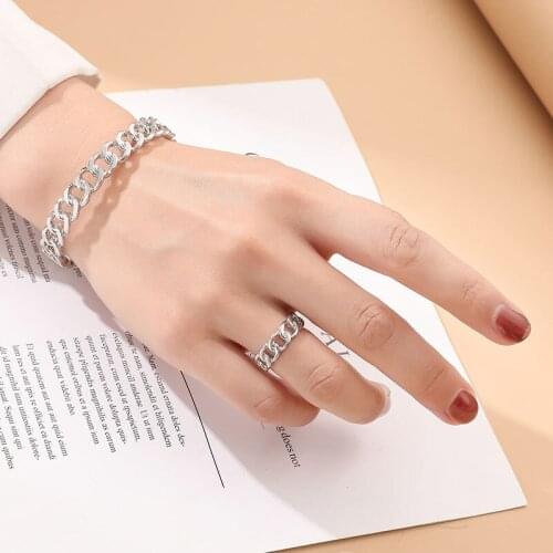 2021 Ins Rhodium Chain Minimalism Minimalist Geometric Cuff Bangle Bracelets Trendy Korean Fashion Women Party Jewelry