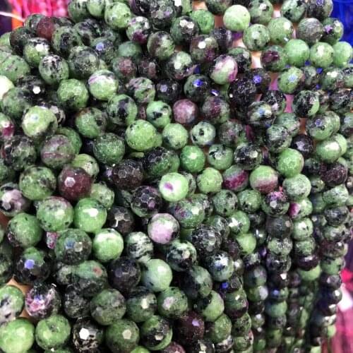 Natural Stone Beads Round Red Green Epidote Beads Faceted Loose Spacer Beaded for Jewelry Making Bracelet Necklace Accessories