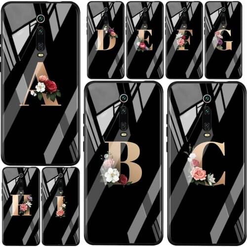 Letter Flowers For Xiaomi Redmi K40 K30 K20 9T 9C 9A 9 8A 7 Pro Plus Tempered Glass Luxury Cover Phone Case