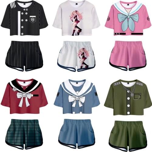 Danganronpa V3 Junko Enoshima Cosplay T-shirt Shorts Suits Women Maki Harukawa Short Sleeve Shirts Tees Sportswear For Girls