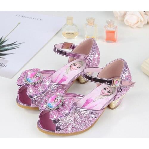 Kids Princess Sandals Girls Frozen Sandals Children Summer Party Dancing Shoes Girls High Heels Shining Shoes