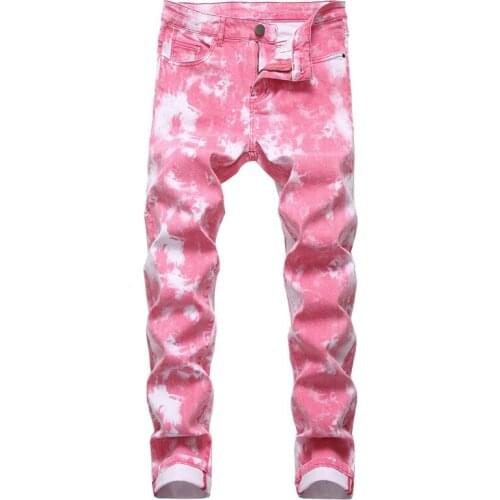 Hip Hop Jeans Men Streetwear Pink Pants Slim Trousers Youth New Casual Trend Jeans Mens Biker Jean Pantalon Full Length