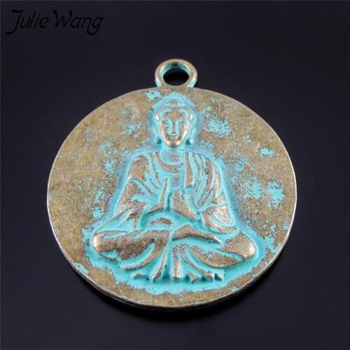 Julie Wang 1pcs Zinc Alloy Antique Bronze Double-sided Carving Buddha Charms For Jewelry Making Necklace Pendant Accessories