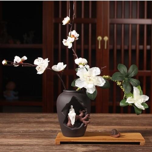 Nordic Simple Chinese Zen Flower Pottery Ceramic Dried Flower Arrangement Living Room Desktop Decoration Small Vase Crafts
