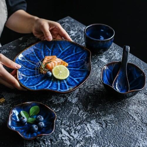 KINGLANG Japanese kiln glazed one person eating ceramic tableware 5pcs/set dishes, spoons and plates hotel restaurant
