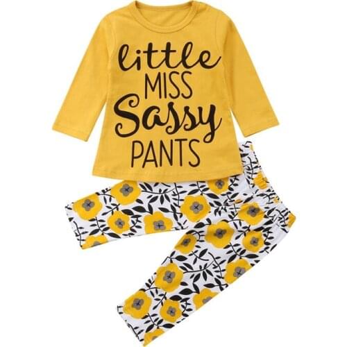 Toddler Newborn Baby Girls Letter Tops T-shirt and Floral Pants Leggings Set Outfits Clothes Casual
