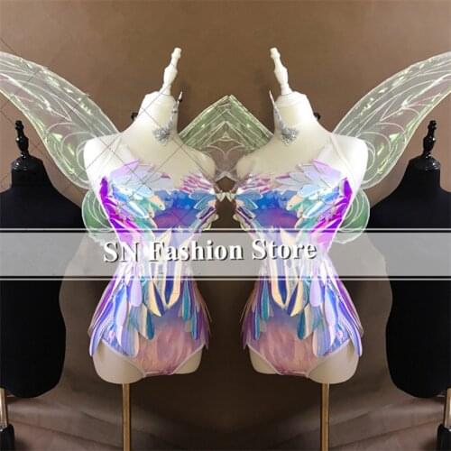 DC34 Colorful Elf ballroom dance costumes cosplay party dj dancer costumes singer stage show wears clothe sexy wings butterfly