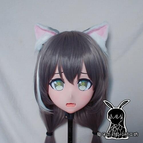Rabbit 101) Resin Cross dress Pretty Girl Head BID Doll Mask Japanese Anime Kigurumi Mask Cosplay with Wig