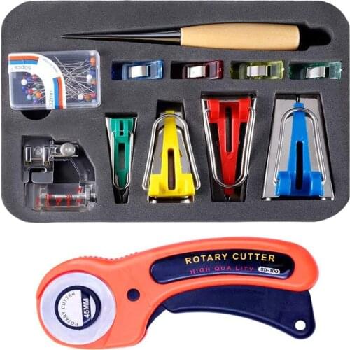 LMDZ Sewing Fabric Bias Tape Making Kit, Bias Tape Maker Tool 4 Sizes with Binder Foot, Quilting Clips, Awl and Fabric Cutter