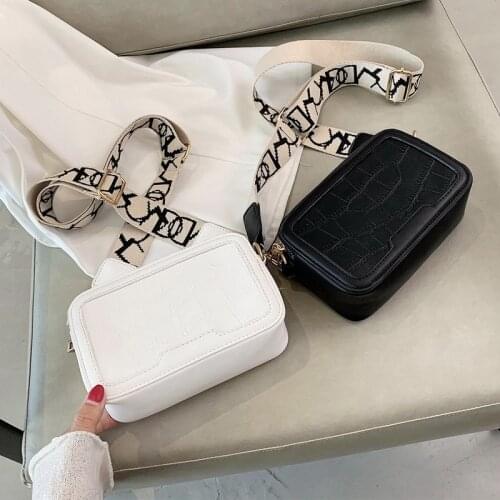 Fashion Wide Strap Crossbody Bag Camera Bag Crocodile Pattern PU Leather Mini Messenger Bag Shoulder Bags For Women Handbags