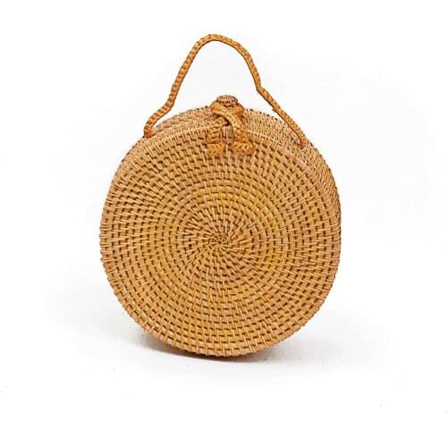 Trendy all-match woven rattan handbag round straw beach casual portable bag Women Summer Handmade woven mobile phone Bags