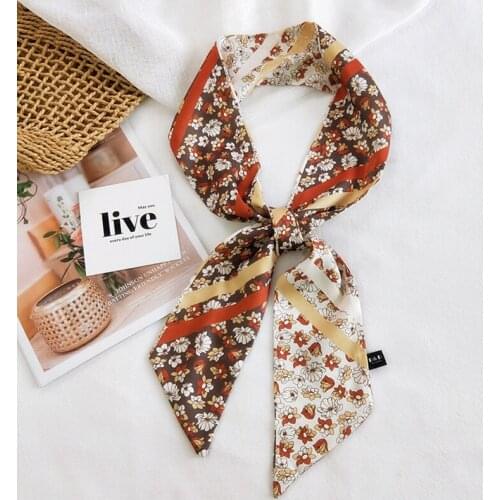 MoriBty Women Long Silk Scarf Wraps Skinny Spring Hair Ribbon Headbands Foulard Femme Bandanas Neckerchief New Floral Bufandas