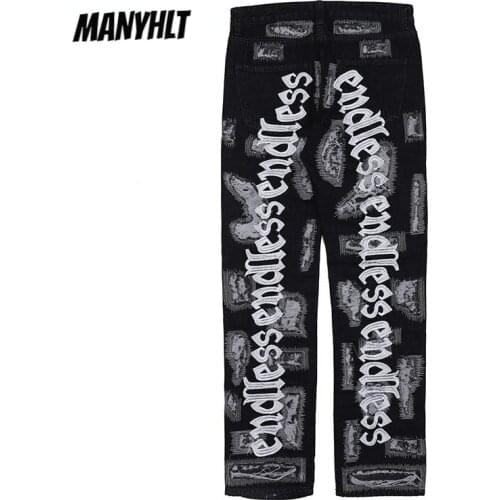 New Mens Clothing European And American Style English Embroidery Ripped Jeans Casual Trousers High Street Streetwear Men