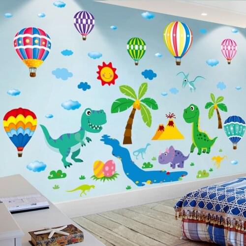 [SHIJUEHEZI] Cartoon Dinosaur Animals Wall Stickers DIY Hot Air Balloons Wall Decals for Kids Room Nursery Home Decoration