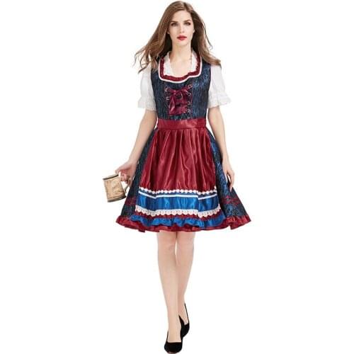 Fancy Dress Maid German Oktoberfest Beer Clothing Rice Velvet Composite Lace Fabric Blue And Red Color Matching Suit Party hall
