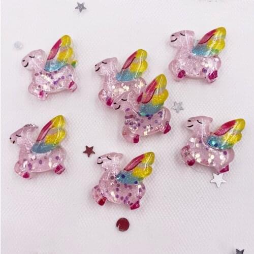 New Resin Kawaii Glitter Colorful Flying Horse Flatback Rhinestone 12PCS Scrapbook Figurine DIY Decor Home Crafts OG853