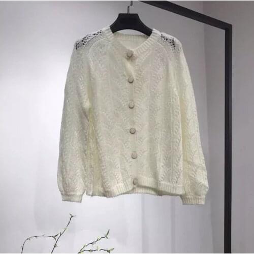 New Women Knitwear Mohair Soft Cardigan Sweater Single Breasted Hollow Out ladies knitting Tops
