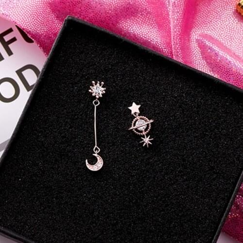 New Hot Trendy Bling Rhinestone Star Moon Asymmetry Drop Earrings for Girls Cute Women Planet Personality Pendientes Gift 6M4033