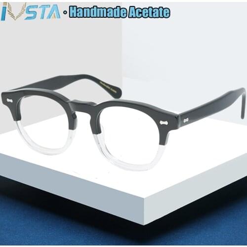 IVSTA Johnny Depp Glasses Acetate anti Blue Light Computer Gaming Myopia Prescription Round Handmade Vintage Green Color Nerd